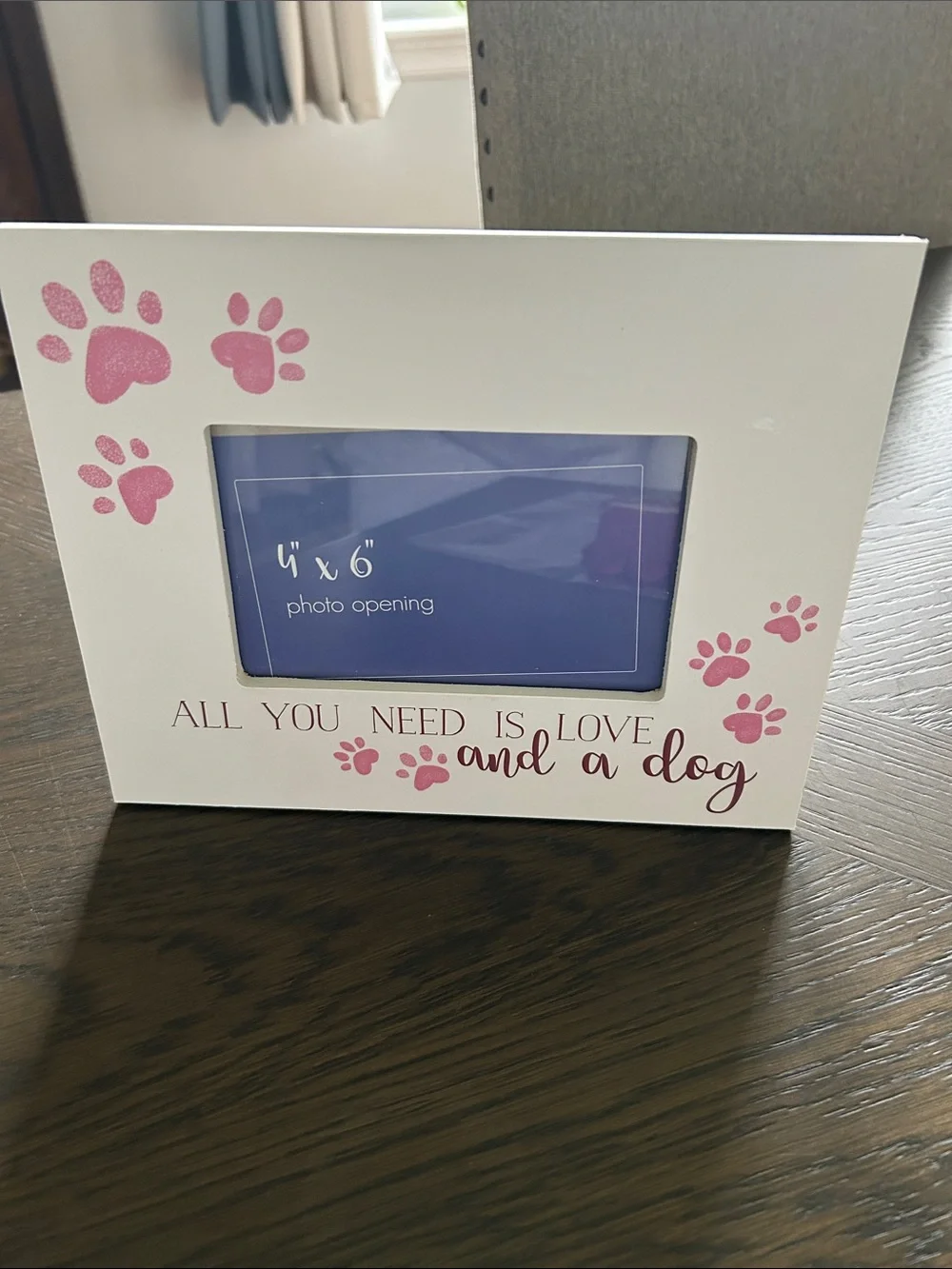 Pet Photo Frame with Pink Paw Prints - 'All You Need is Love and a Dog' NWT